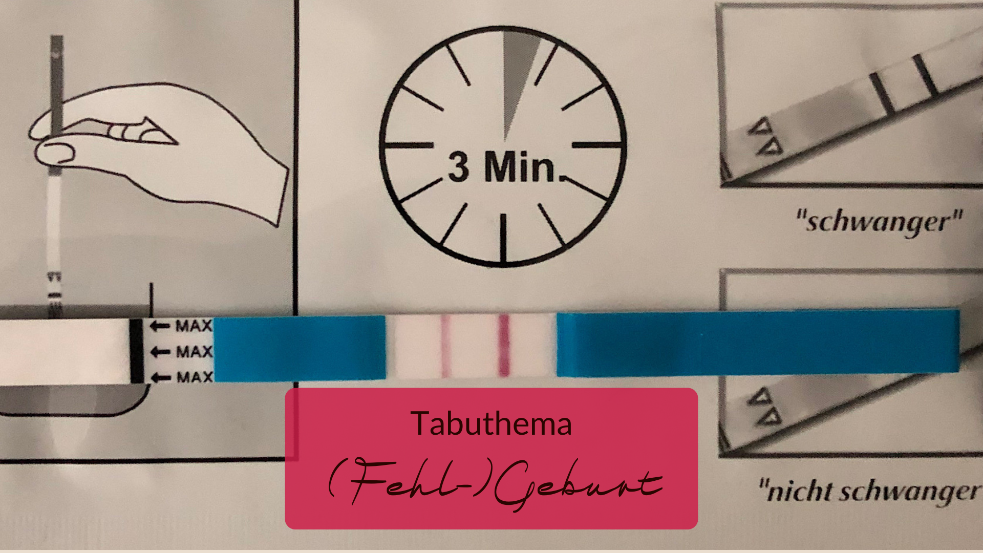 Ein positiver Schwangerschaftstest liegt auf der Verpackung mit der Anleitung. Ein Symbolbild für das Tabuthema (Fehl-)Geburt.