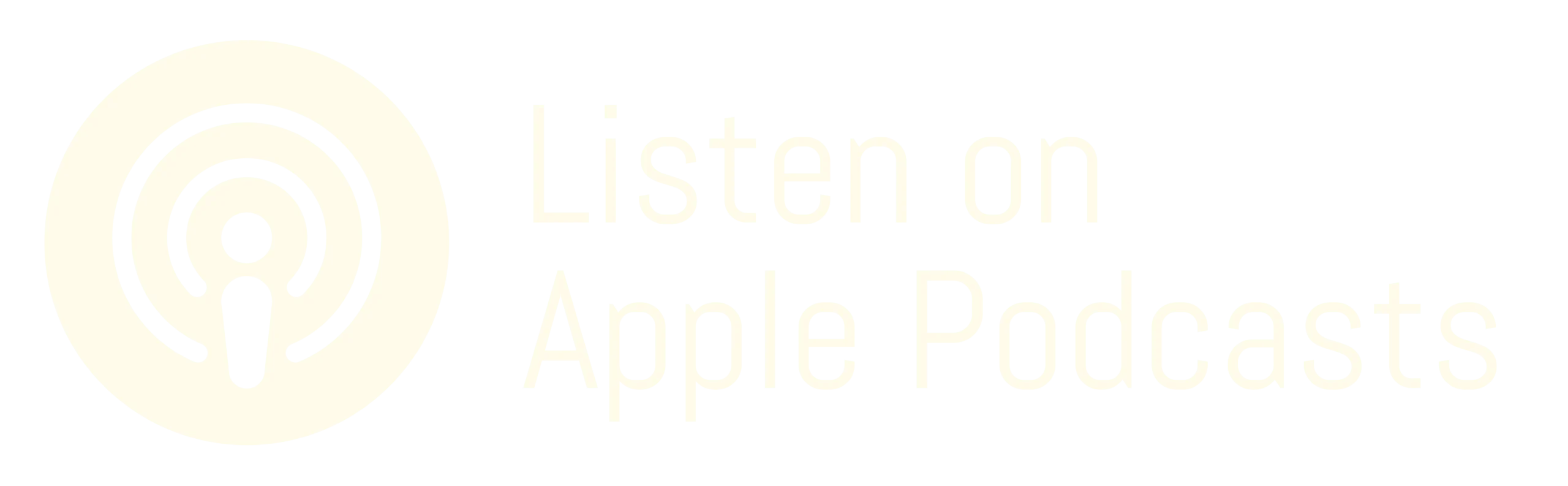 Zeichen für apple Podcasts, daneben steht Listen on Apple Podcasts