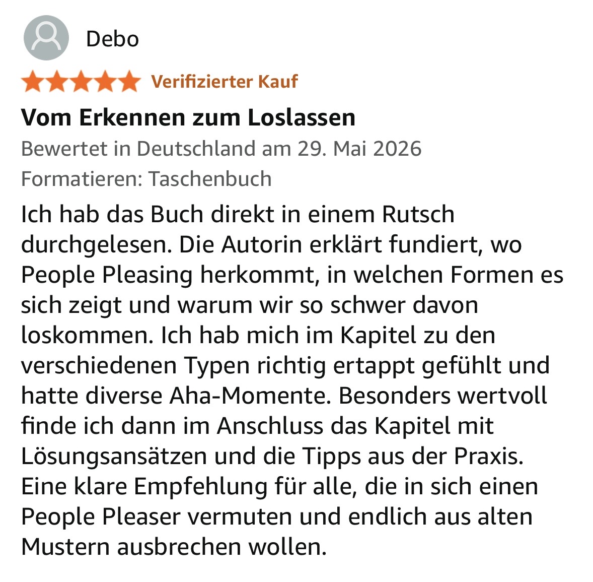 Rezension 1 Eine 5-Sterne Rezension zum Buch auf Amazon.
